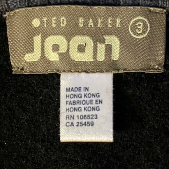 𝅺TED Baker Jean Wool Size 3 Black Zip Up Sweater with 2 front pockets EUC - Picture 3 of 6